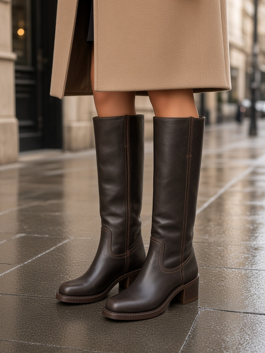 Phedra | Women Stacked Heel Steel Toe Boots