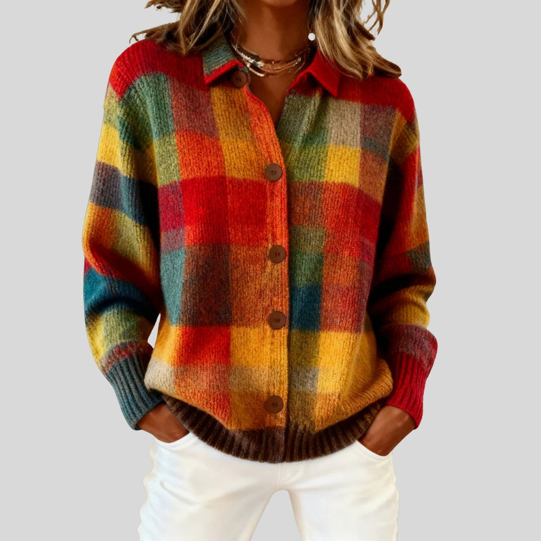 Eglantine | Women Plaid Button Cardigan Sweater
