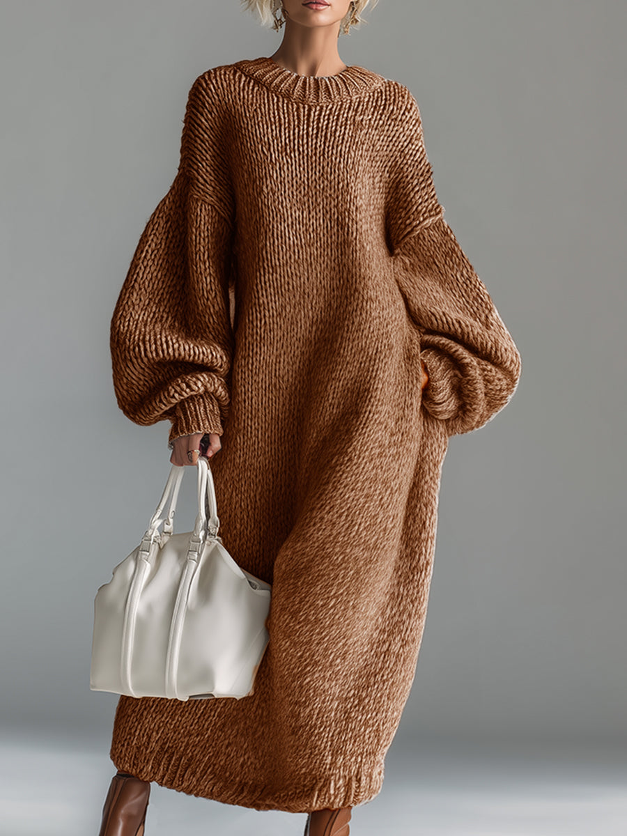 Helisent | Women Chunky Crew Knitted Jumper Dress