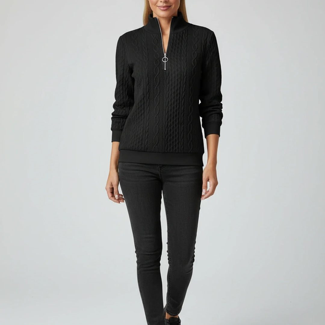 Gunhild | Women Cable Quarter Zip Cardigan Sweater