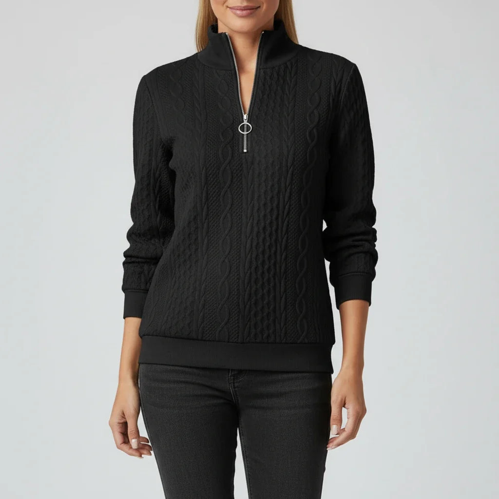 Gunhild | Women Cable Quarter Zip Cardigan Sweater