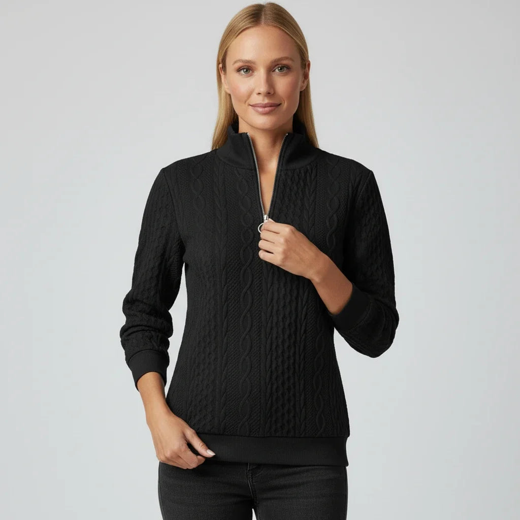 Gunhild | Women Cable Quarter Zip Cardigan Sweater