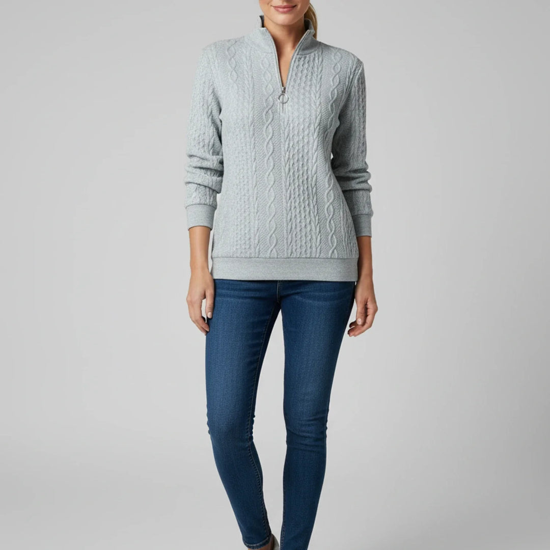 Gunhild | Women Cable Quarter Zip Cardigan Sweater