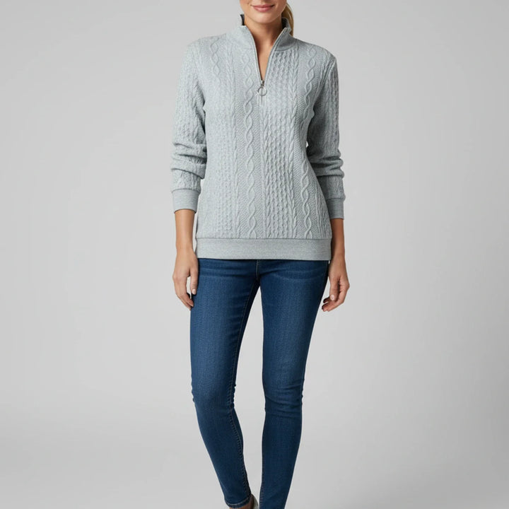 Gunhild | Women Cable Quarter Zip Cardigan Sweater