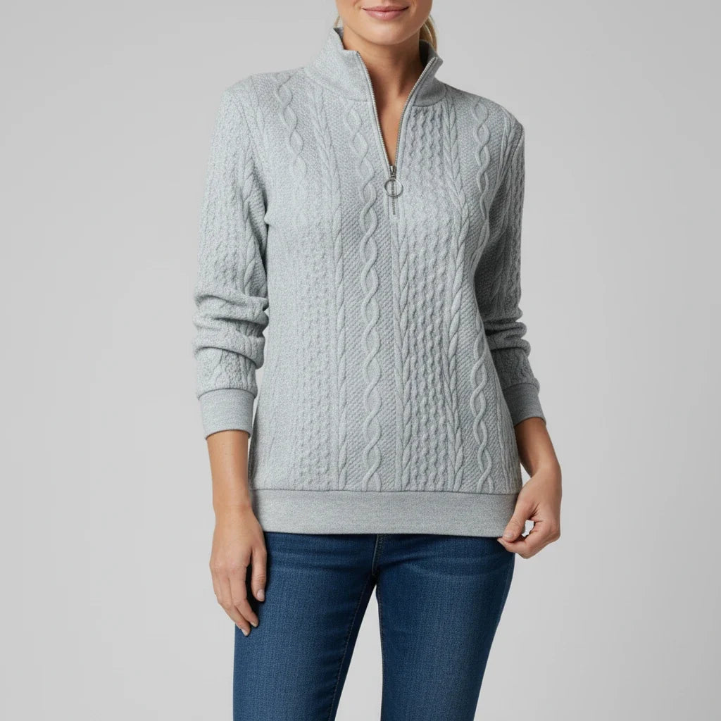 Gunhild | Women Cable Quarter Zip Cardigan Sweater