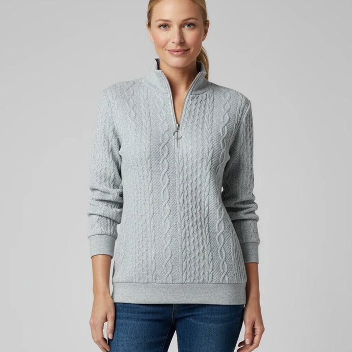 Gunhild | Women Cable Quarter Zip Cardigan Sweater