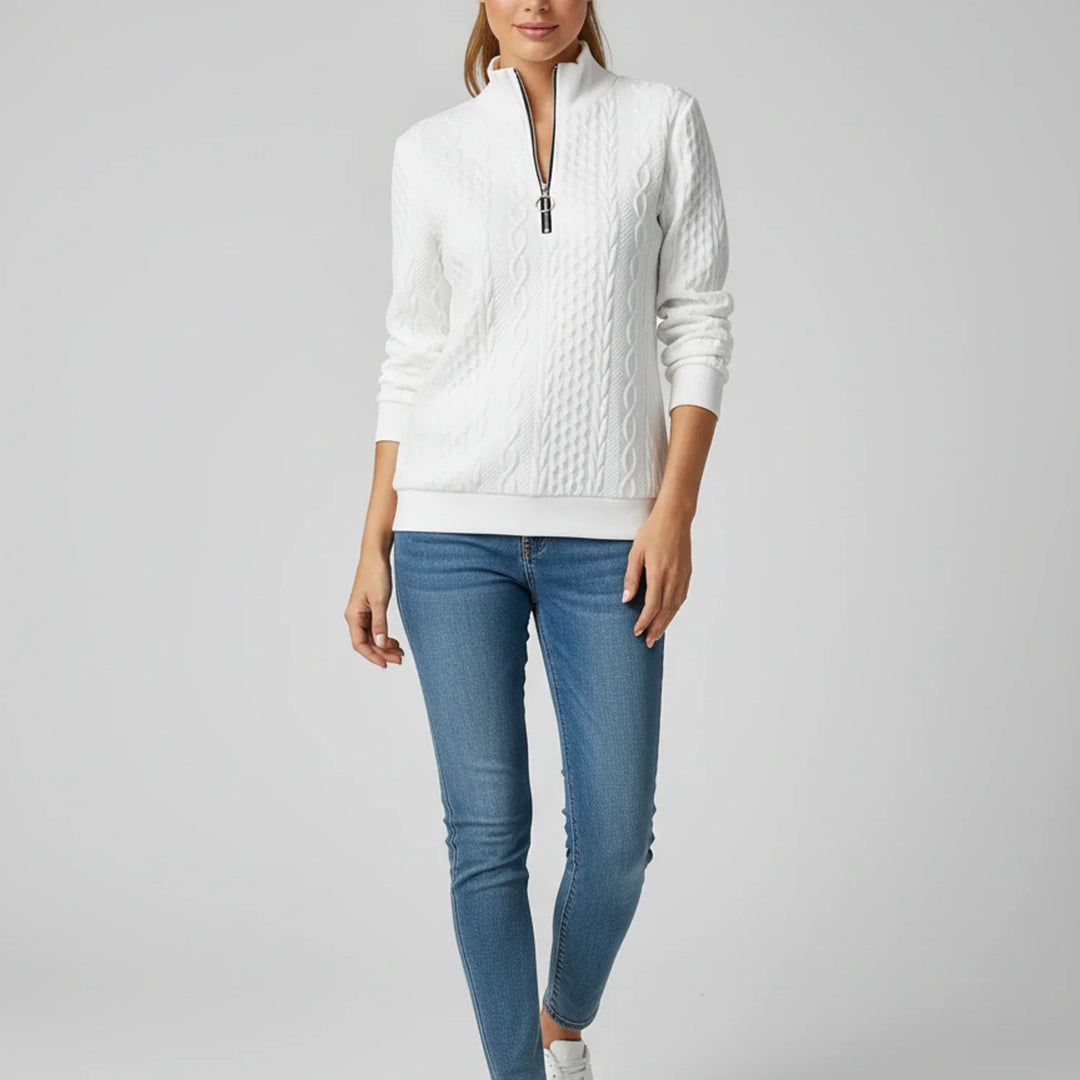 Gunhild | Women Cable Quarter Zip Cardigan Sweater