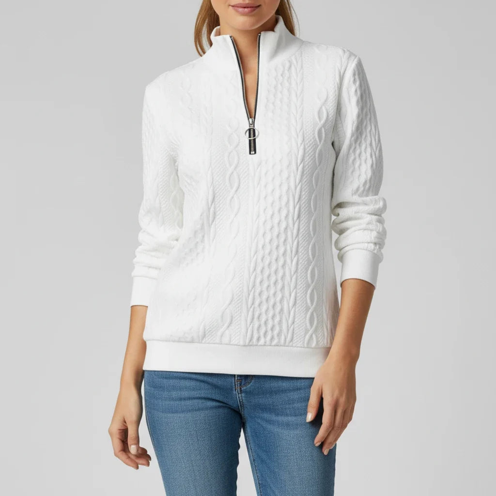 Gunhild | Women Cable Quarter Zip Cardigan Sweater