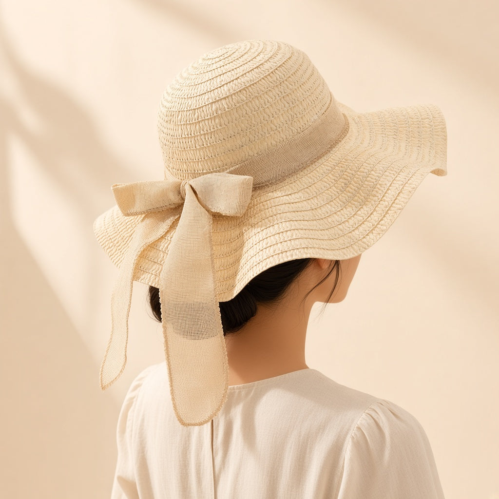 Zia wavy brim straw hat on model